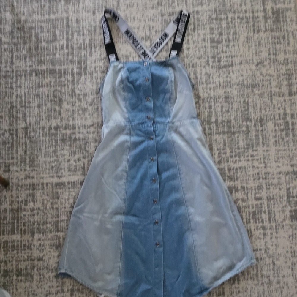 One Teaspoon Light Blue Denim Button-Front Dress with Branded Straps